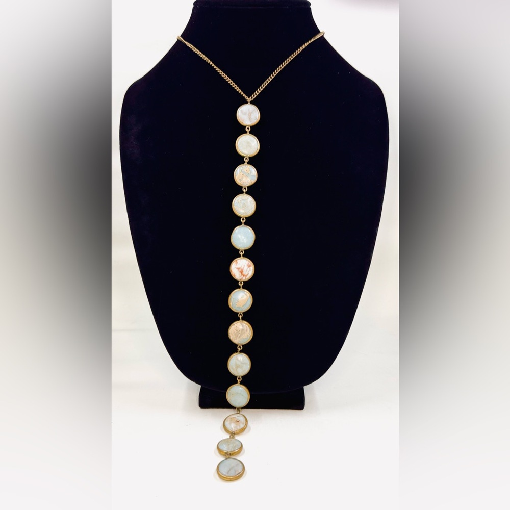 Lena Bernard Brass 18” Gemline Lariat Necklace W/Toggle Closure Excellent